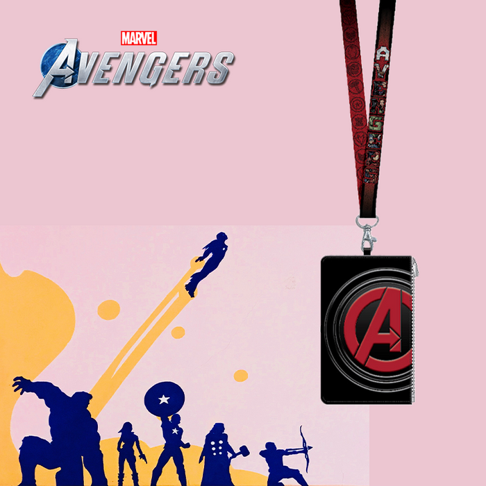 Marvel Avengers Symbol Black Lanyard and Detachable ID Holder with Leather Coin Pouch