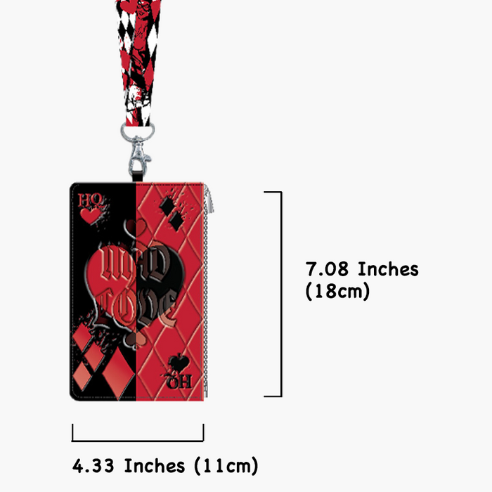 Lanyard with Detachable ID Holder and Zipper DC Harley Quinn Heart Red and Black
