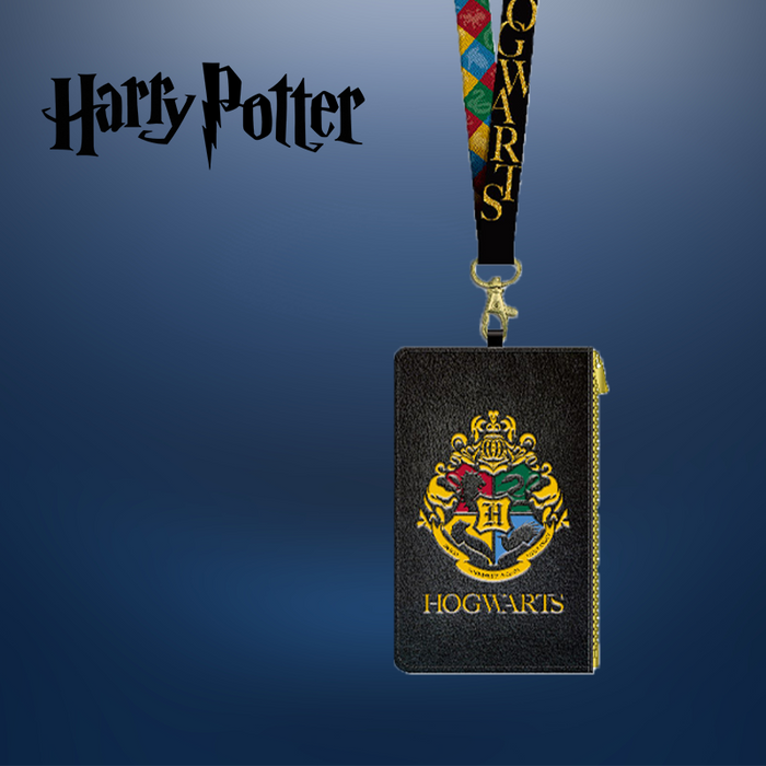 Harry Potter Hogwarts Logo Black Lanyard and Detachable ID Holder with Leather Coin Pouch