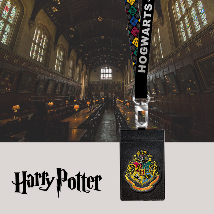 Harry Potter Hogwarts Logo Black Lanyard with Detachable Card Holder