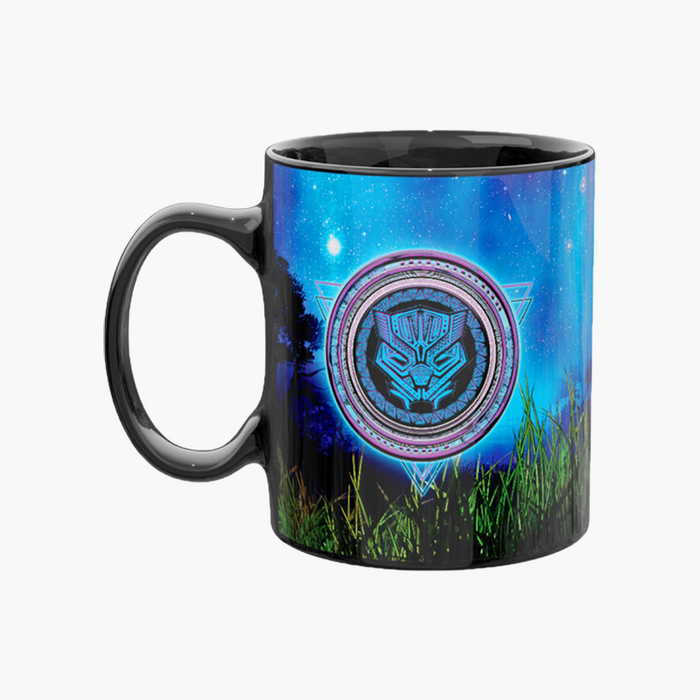 Marvel Coffee Mug Black Panther and Symbol Blue Ceramic Cup 11 Oz