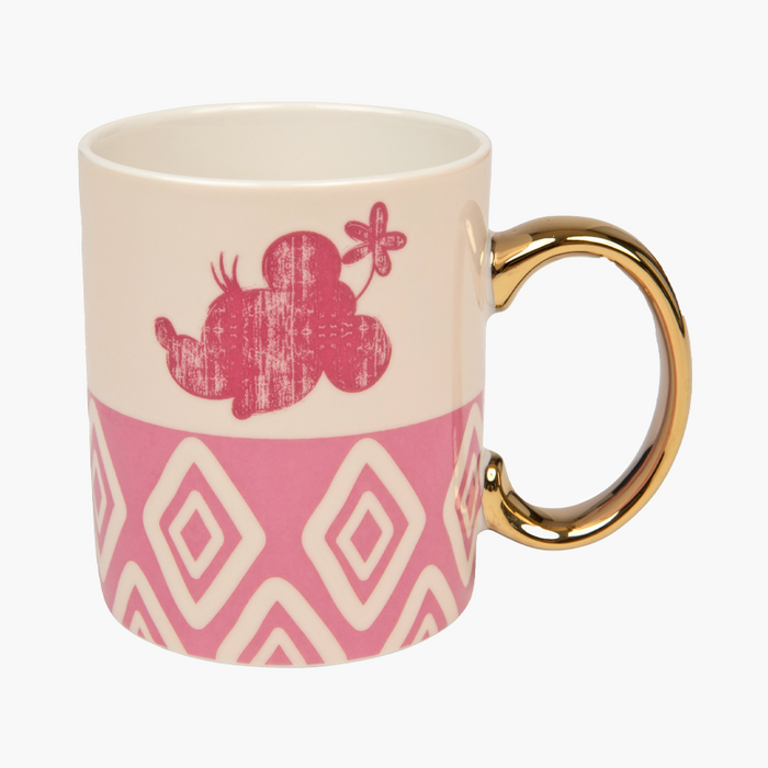 Disney Mickey and Gand Coffee Mug Rhombic Pattern Gold Large C-Handle Cup 11Oz